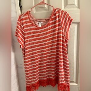 Just Be Red and White Striped Short Sleeve Tee